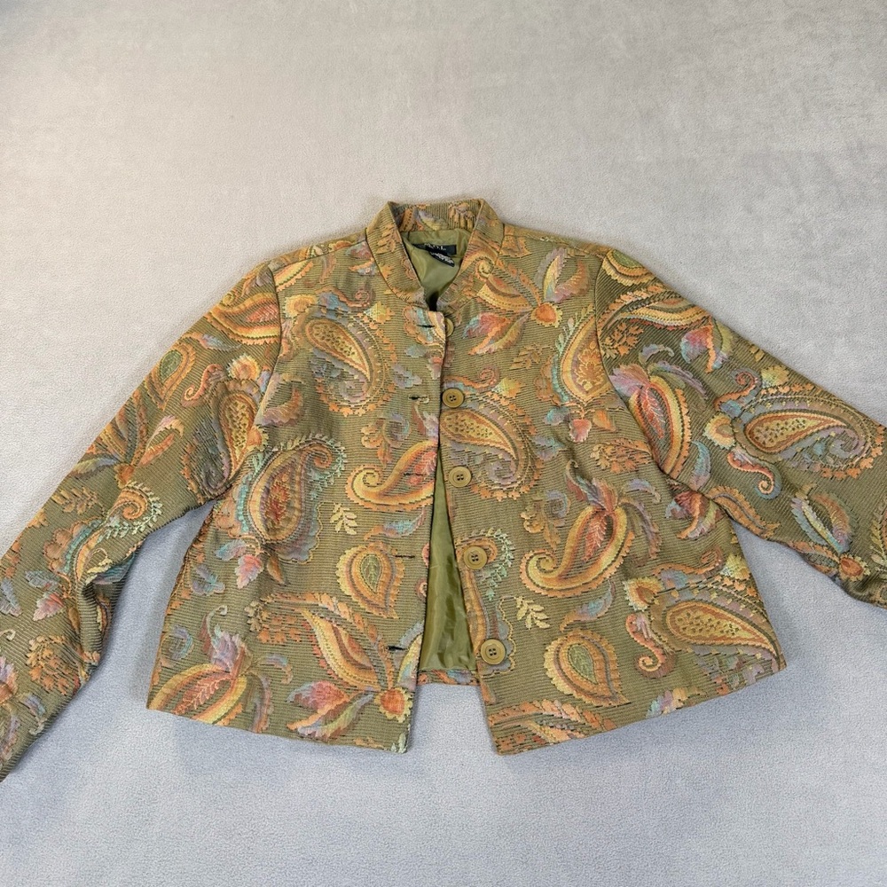 Vintage Women’s MDL Olive Green/Multicolor Tapestry Jacket- Petite Medium